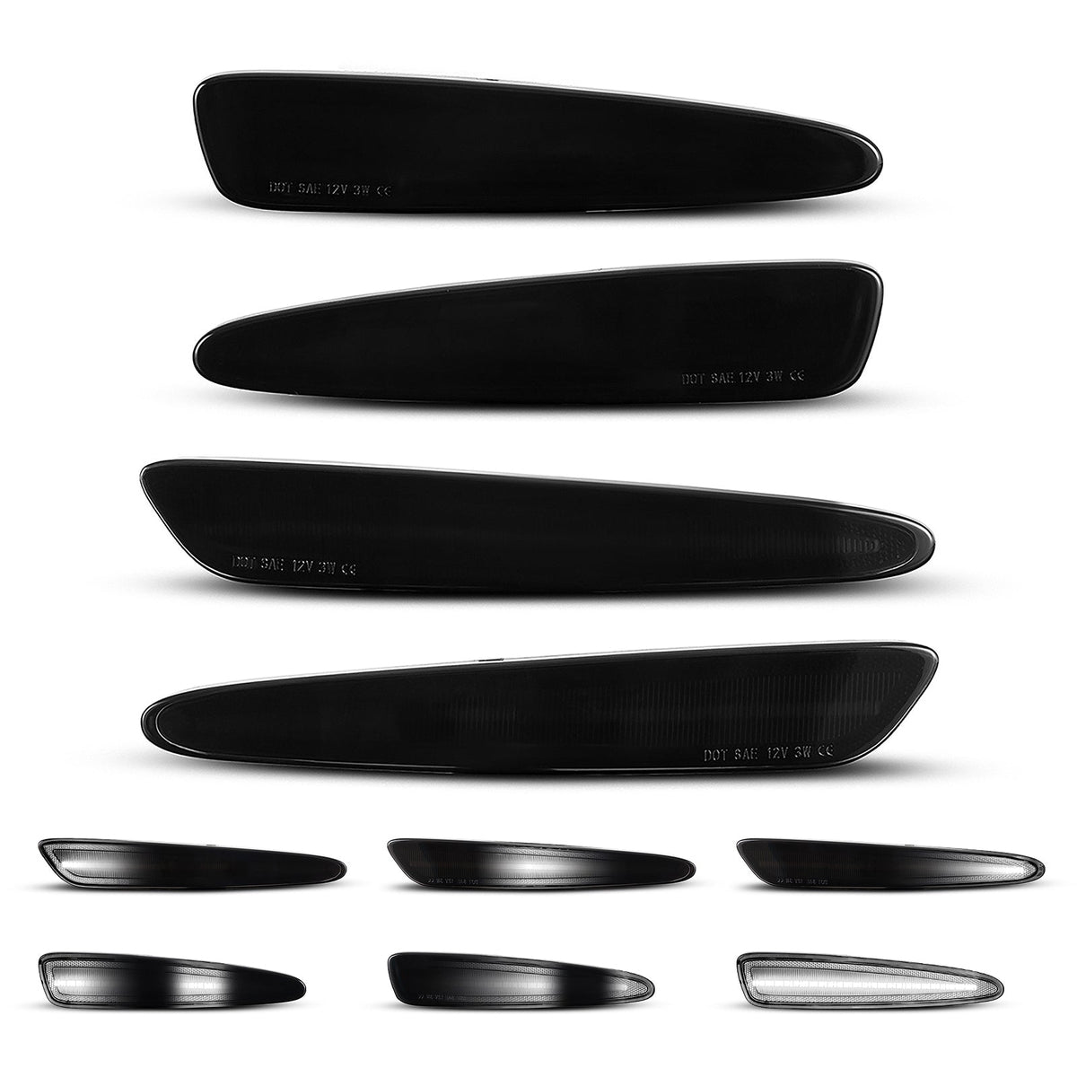 2005-2013 Corvette C6 Smoke Lens White Dynamic Animation LED Side Markers Set