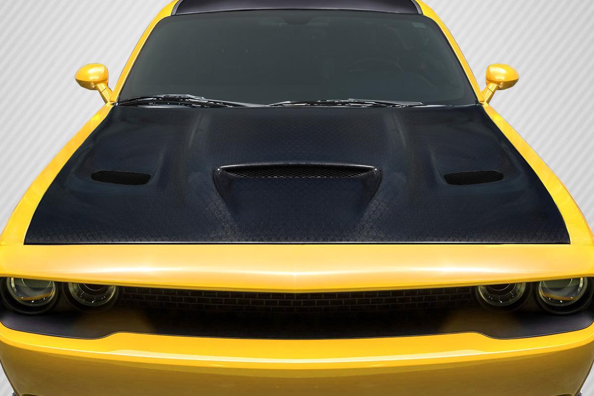 2008-2023 Dodge Challenger Geo6ix Dritech Hellcat Look Hood, Carbon - view 1