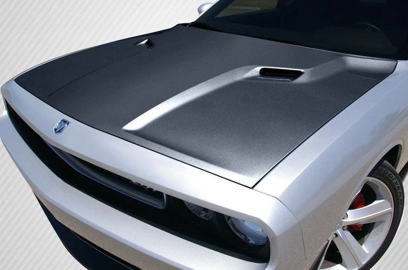 2008-2023 Dodge Challenger SRT Look Hood, Carbon Fiber - view 1
