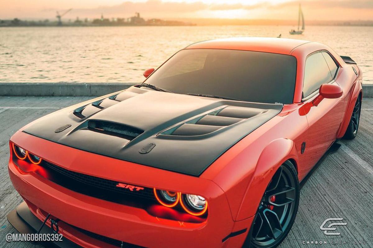 2008-2023 Dodge Challenger Viper Look Hood, Carbon Fiber - view 6