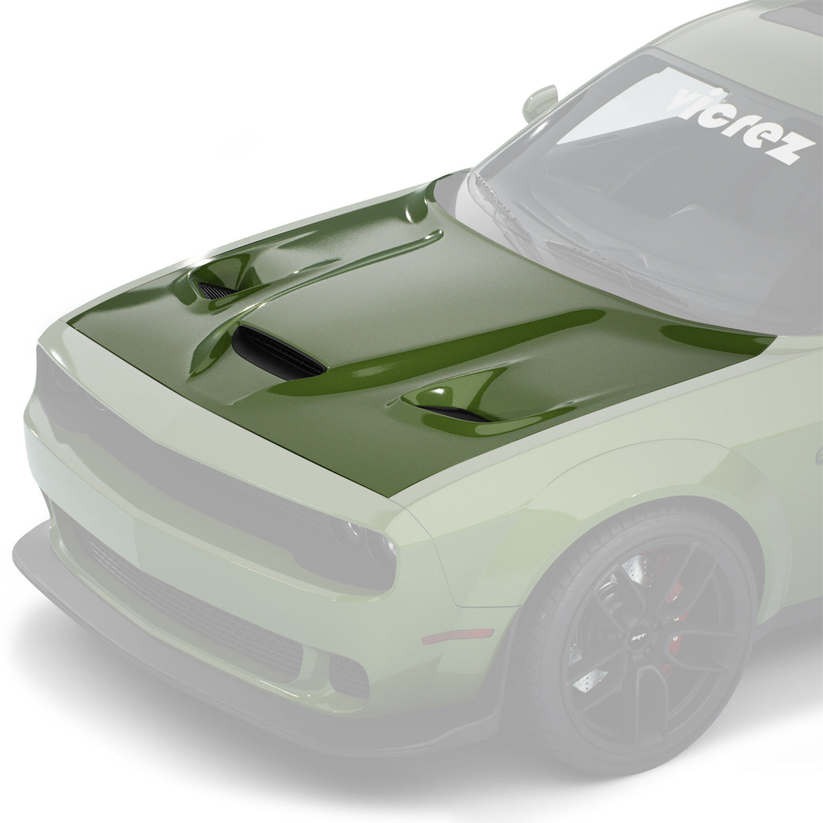 2008-2023 Dodge Challenger Hellcat Style Hood w/ Air Vent Scoop - view 2