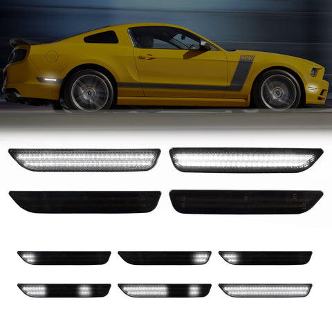 2010-2014 Ford Mustang Smoke Lens White Dynamic Animation LED Side Markers