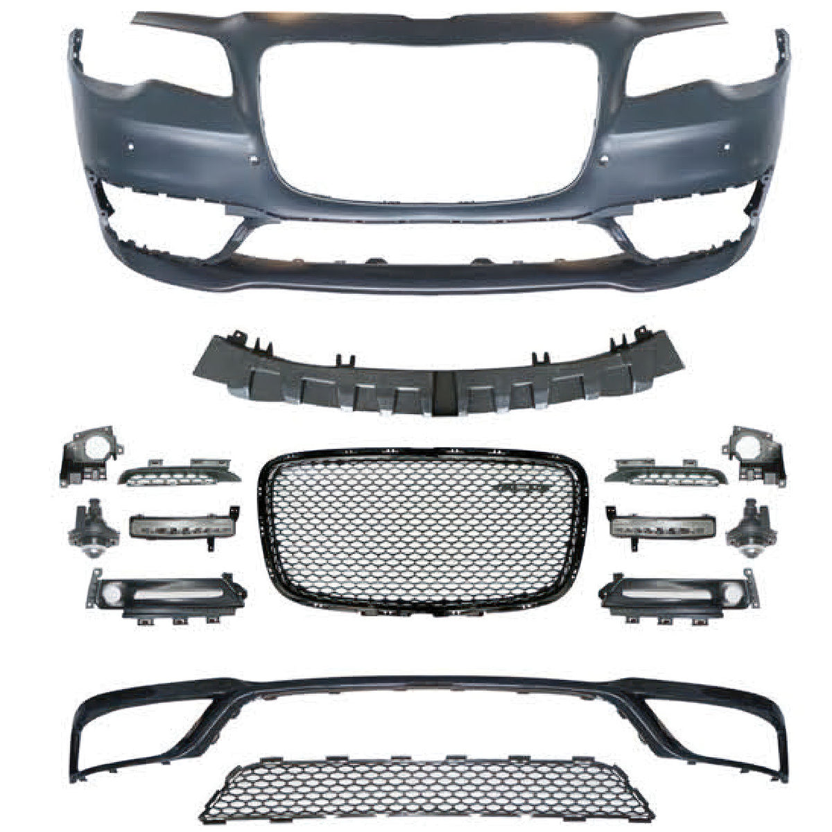2012-2023 Chrysler 300 SRT Replacement Front Bumper With Fog Lamp & DRL (Without Sensor Hole/with Trailer Cover)