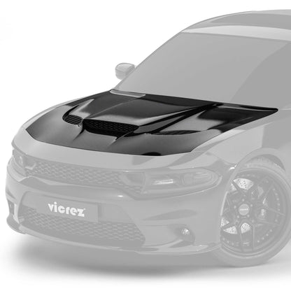 2015-2023 Dodge Charger Hellcat Style Aluminum Hood w/ Vent Scoop - view 2