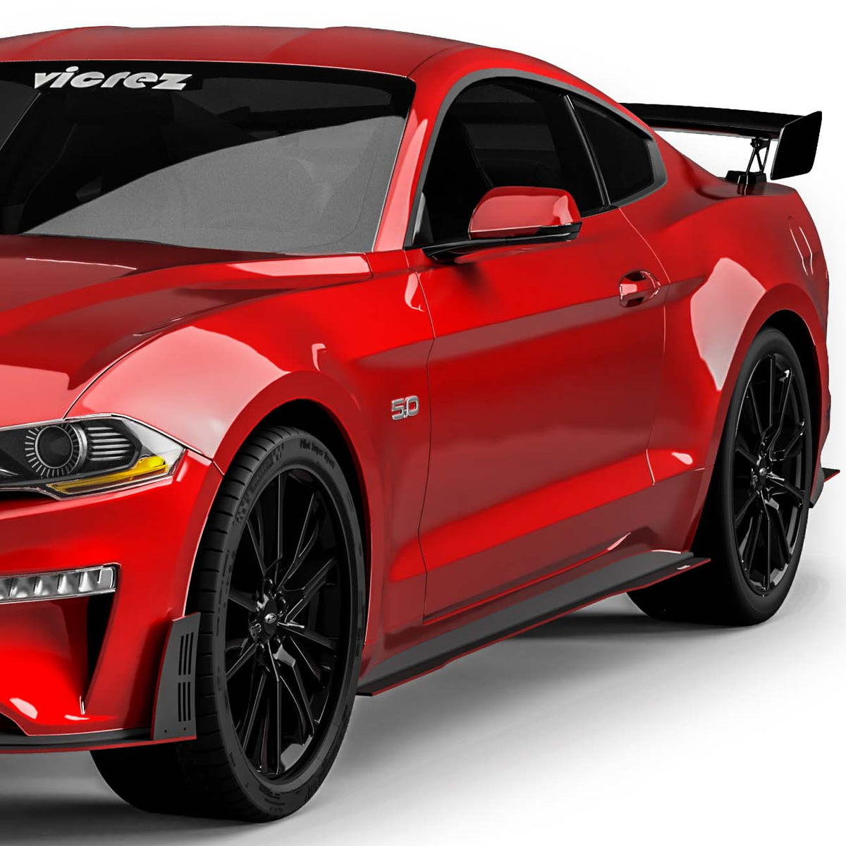 2018-2025 Ford Mustang LV Style Side Splitters, ABS - view 2