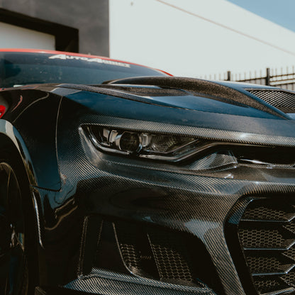 2019-2025 Chevy Camaro SS RS LT Black Panther ZL1 1LE 1PC Full Gloss Carbon Fiber Track Package Front Bumper Conversion for RS Headlights