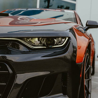 2019-2025 Chevy Camaro SS RS LT Black Panther ZL1 1LE 1PC Full Gloss Carbon Fiber Track Package Front Bumper Conversion for RS Headlights