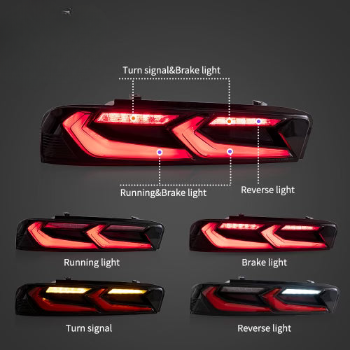2016-2018 CHEVY CAMARO VELOX LED TAILLIGHTS GLOSS BLACK/RED LENS