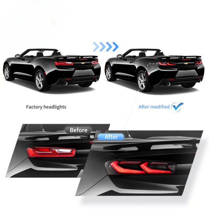 2016-2018 CHEVY CAMARO VELOX LED TAILLIGHTS GLOSS BLACK/RED LENS