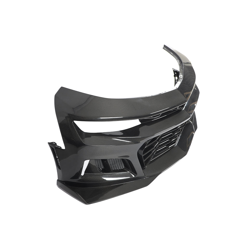 2017-2025 Chevy Camaro ZL1 Black Panther 1PC Full Gloss Carbon Fiber Track Package Front Bumper Conversion