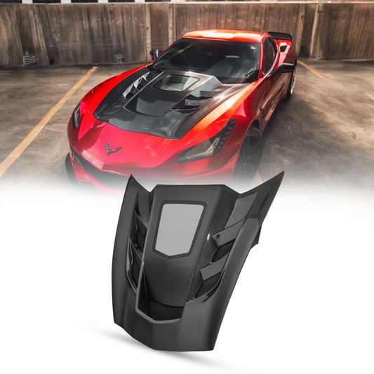2014-2019 Corvette C7 Type-VS1 Double Sided Dry Carbon Fiber Vented Style Hood W/ Window For Stingray, Z51, Grand Sport, Z06