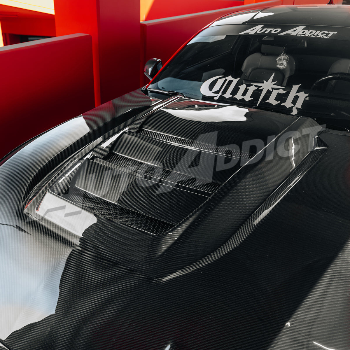 2024–2026 Mustang S650 Heritage SC™ V-Shaped Dry Gloss Carbon Fiber Hood Track Package