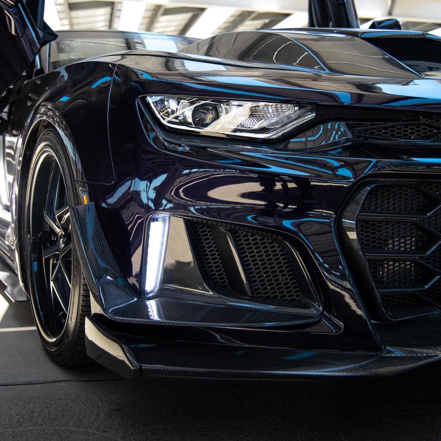 2019-2025 Chevy Camaro SS RS LT Black Panther ZL1 1LE 1PC Full Gloss Carbon Fiber Track Package Front Bumper Conversion for RS Headlights