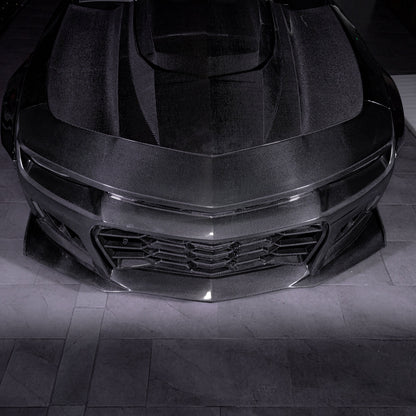 2010-2015 Chevy Camaro Black Panther 1PC Full Gloss Carbon Fiber Track Package Front Bumper Conversion