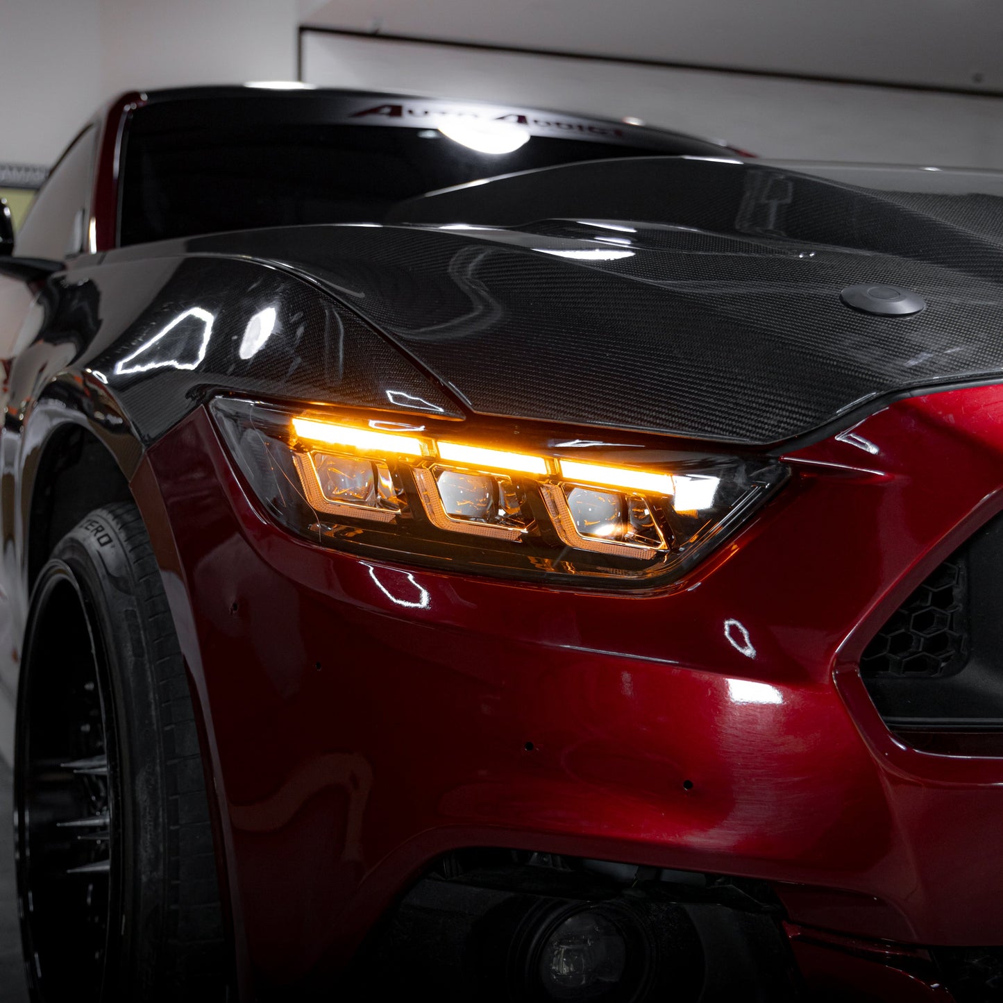 2015-2017 Ford Mustang Projector Headlights S650 Style LED Amber Sequential Turn Signals