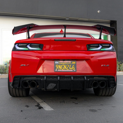 2016-2025 Chevy Camaro Evo Style Shark Fins Rear Diffuser Quad/Single Tips SS/RS/LT & ZL1 w/ Smoke Reflectors