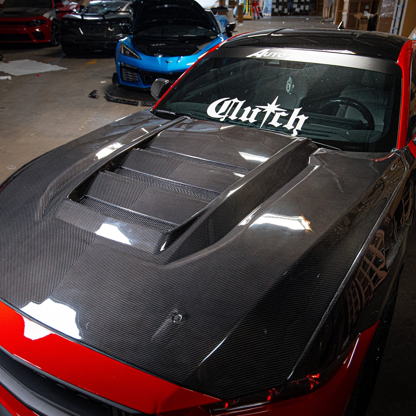 2024–2026 Mustang S650 Heritage SC™ V-Shaped Dry Gloss Carbon Fiber Hood Track Package