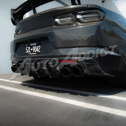 2019-2025 Camaro RS/SS/ZL1 Gloss Double Sided Carbon Fiber Rear Bumper w/Rear Diffuser Quad Tips 1pc