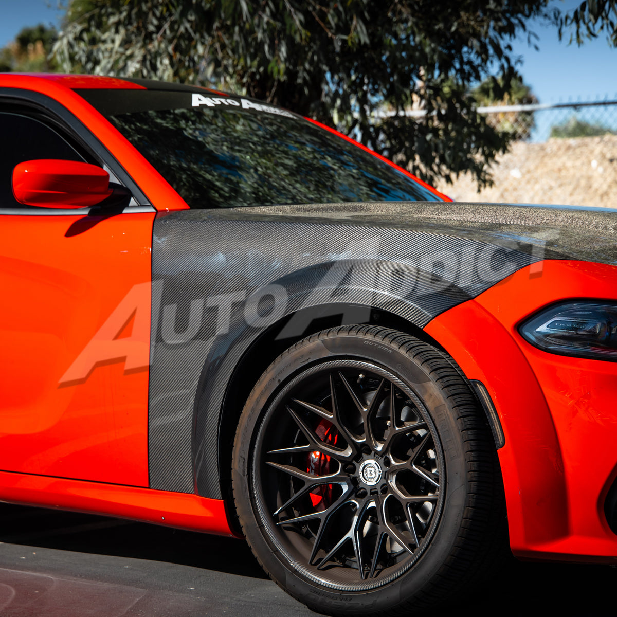 2015-2025 Dodge Charger Dry Gloss Carbon Fiber Type-Hellcat Front Fenders Widebody w/Flares 1pc