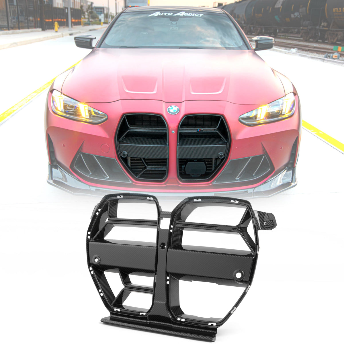 2021-2026 BMW G82 G83 M4 Dry Gloss Double Sided Carbon Fiber Lower Grill with ACC