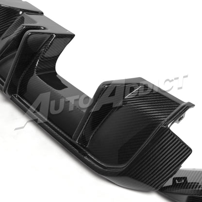 2021-2026 BMW G82 G83 M4 Dry Gloss Double Sided Carbon Fiber Type-F1 Shark Fins Rear Diffuser