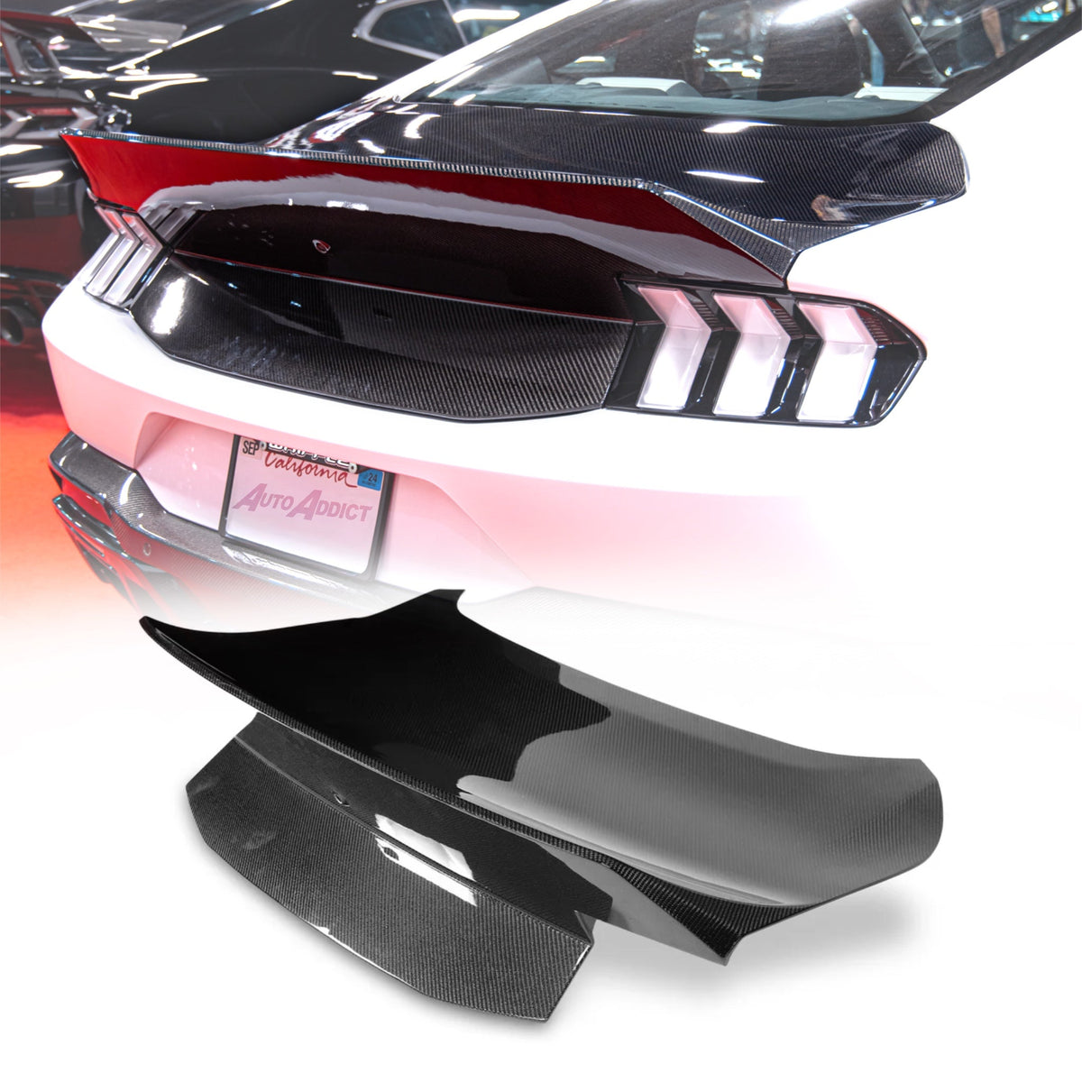 2024 + Ford Mustang Type-X Double Sided Carbon Fiber Trunk W/ Integrated Spoiler