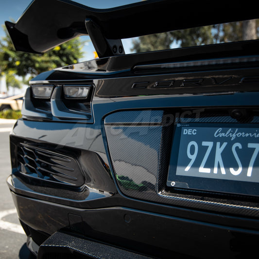 2022-2027 Corvette C8 Carbon Fiber License Plate Backing for ZR1/Z06/E-Ray/Grand Sport Rear Bumper
