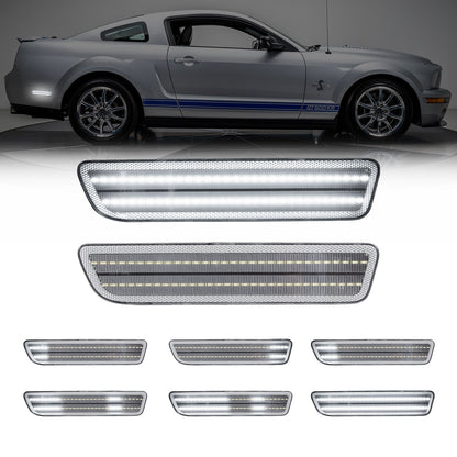 2005-2009 Ford Mustang Clear Lens White Dynamic Animation LED Side Markers