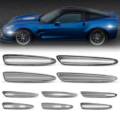 2005-2013 Corvette C6 Clear Lens White Dynamic Animation LED Side Markers Set