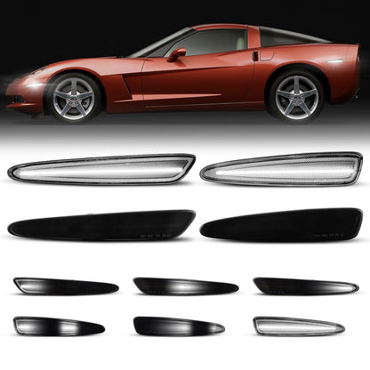 2005-2013 Corvette C6 Smoke Lens White Dynamic Animation LED Side Markers Set