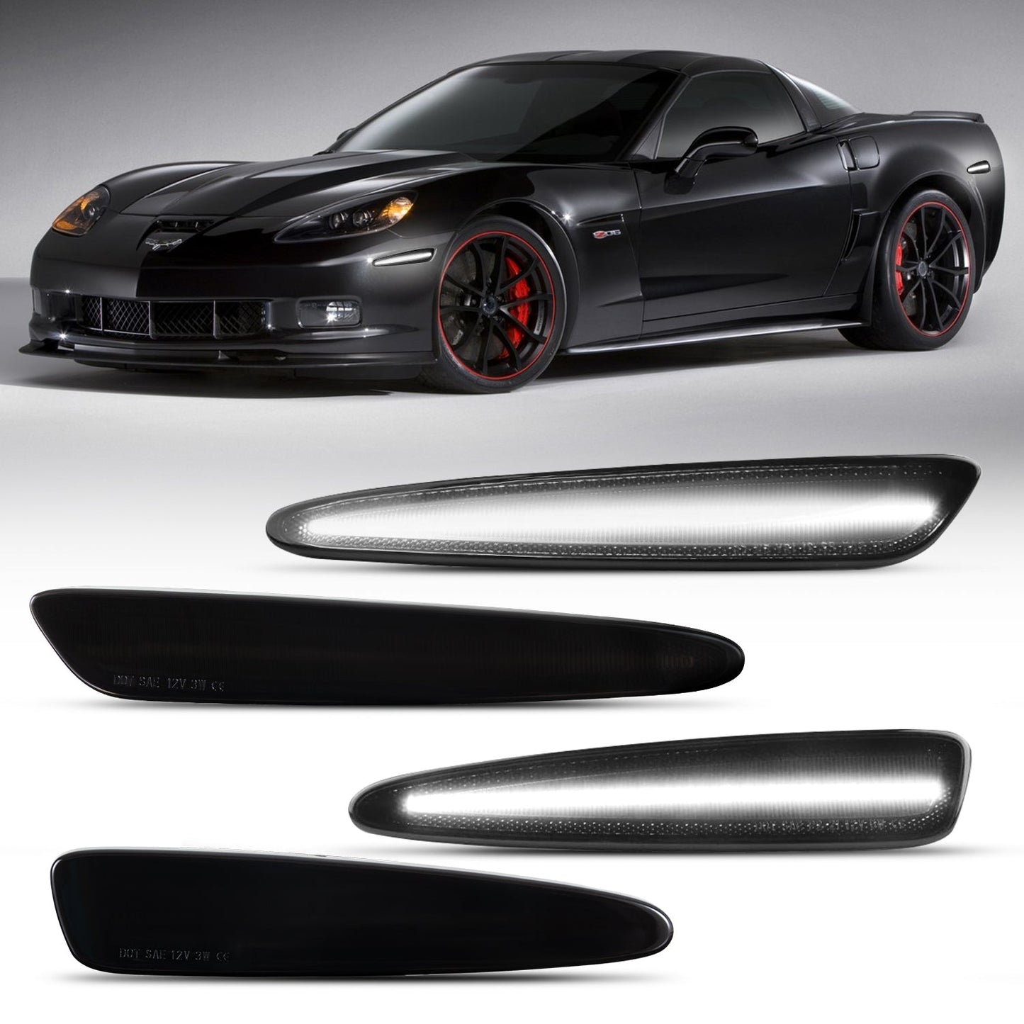 2005-2013 Chevrolet Corvette C6 Smoke White LED Side Marker