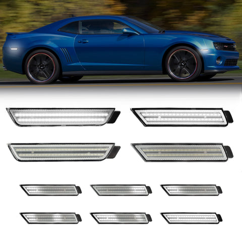 2010-2015 Camaro Clear Lens White Dynamic Animation LED Side Markers Set