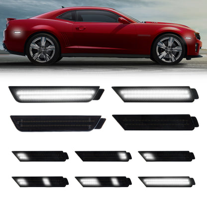 2010-2015 Camaro Smoke Lens White Dynamic Animation LED Side Markers Set