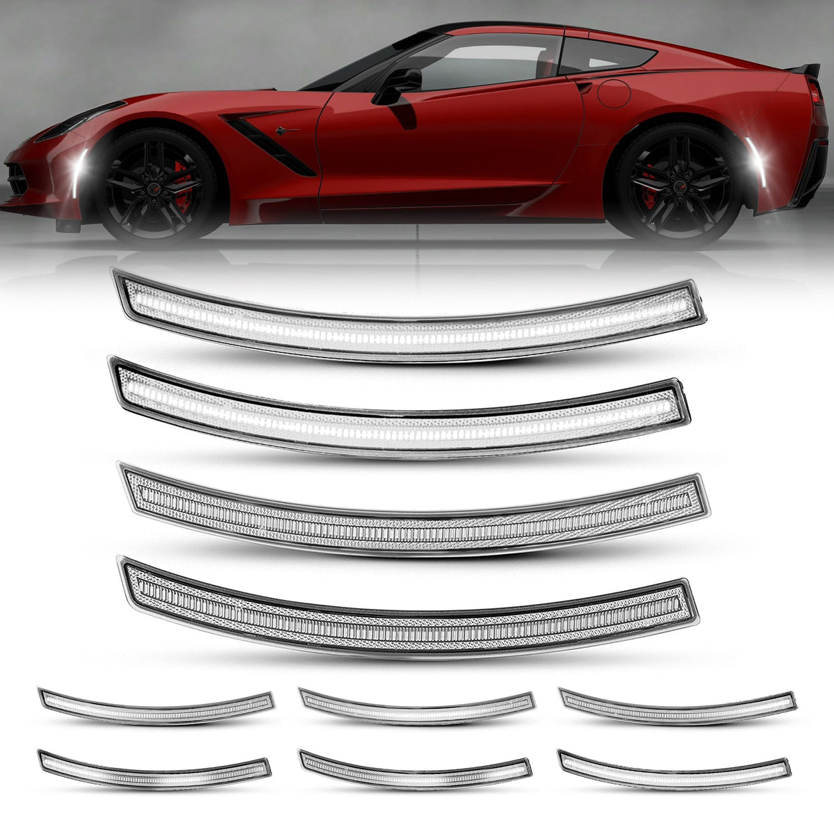 2014-2019 Corvette C7 Clear Lens White Dynamic Animation LED Side Markers Set