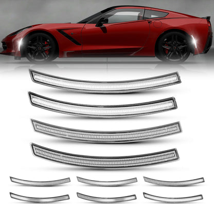 2014-2019 Corvette C7 Clear Lens White Dynamic Animation LED Side Markers Set