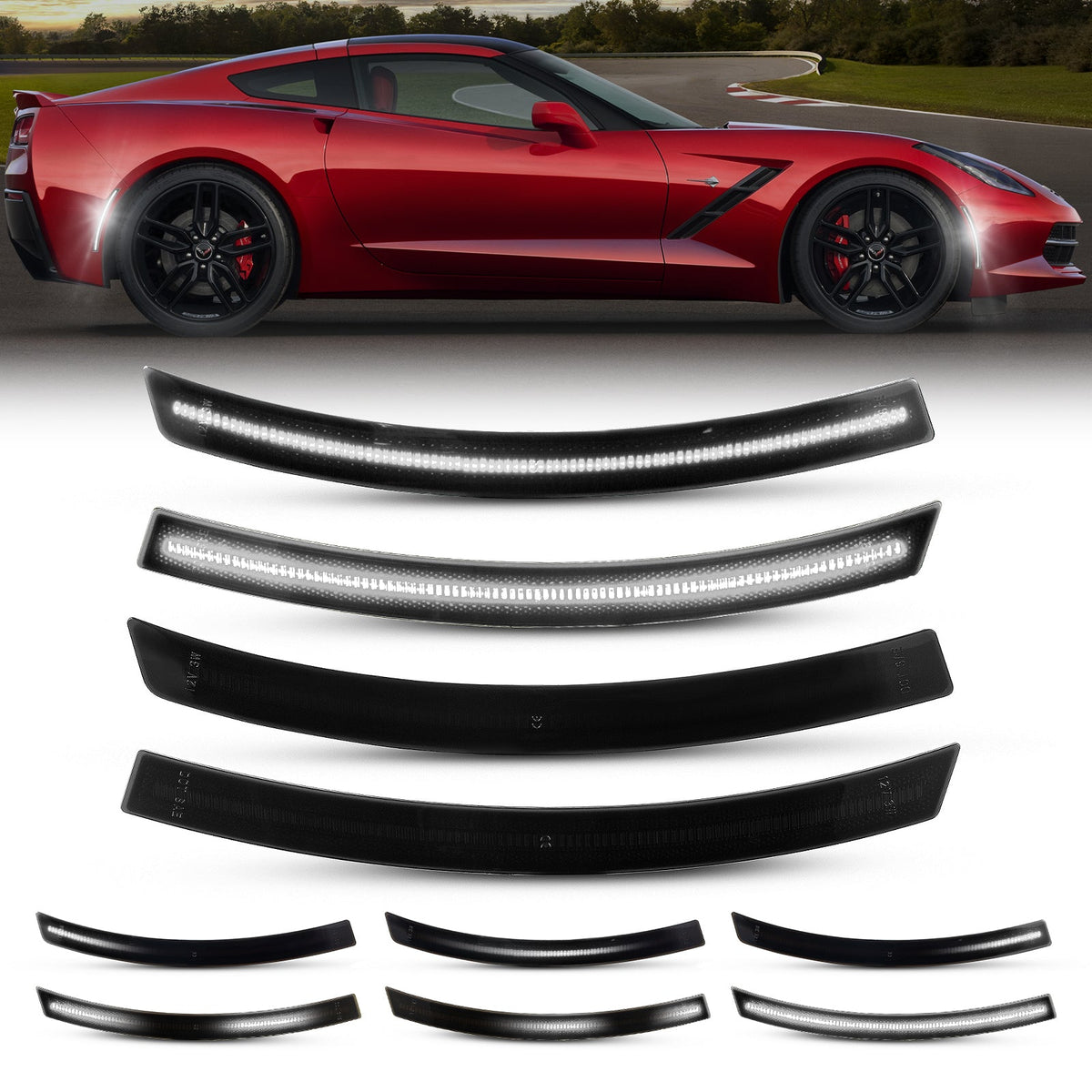 2014-2019 Corvette C7 Smoke Lens White Dynamic Animation LED Side Markers Set