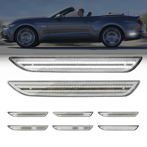 2015-2023 Mustang S550 Clear Lens White Dynamic Animation LED Side Markers
