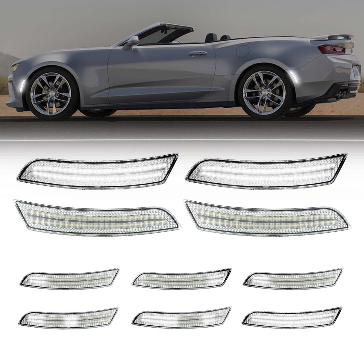 2016-2025 Camaro Clear Lens White Dynamic Animation LED Side Markers Set