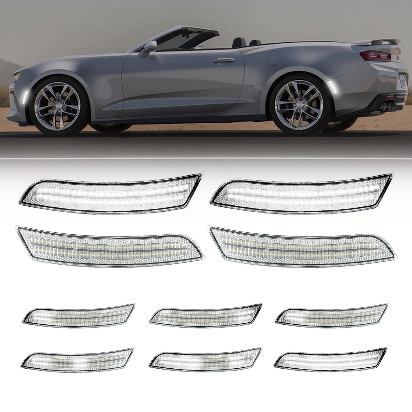 2016-2025 Camaro Clear Lens White Dynamic Animation LED Side Markers Set