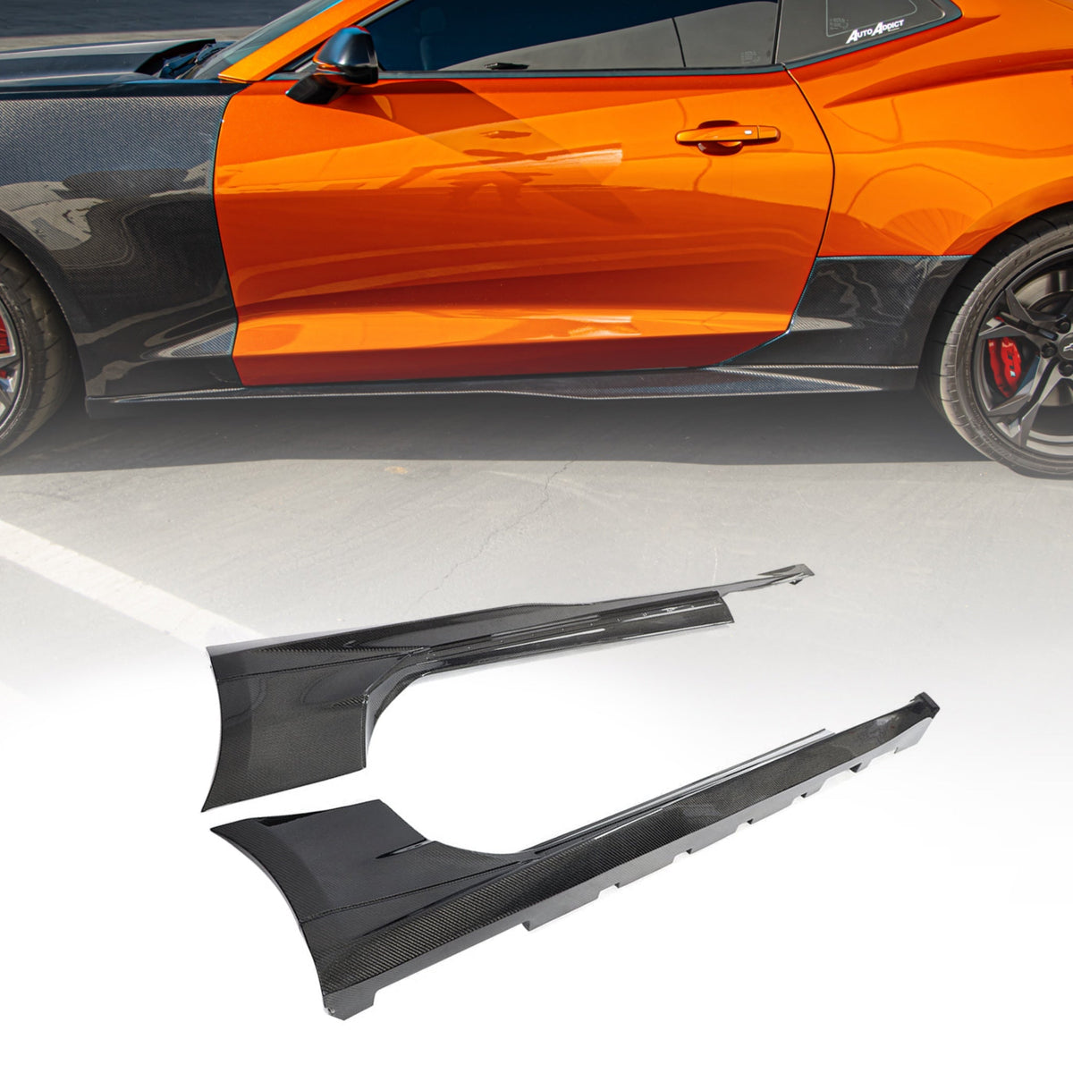 2016-2025 Chevy Camaro SS/RS ZL1 Style Side Skirt Rocker 1pc Gloss Carbon Fiber (PAIR)