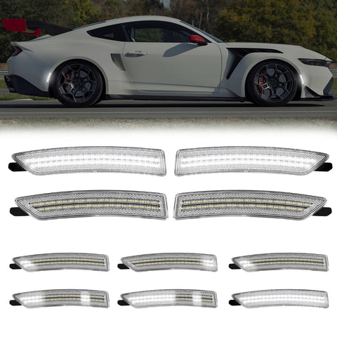 2024-2026 Ford Mustang S650 Clear Lens White Dynamic Animation LED Side Markers