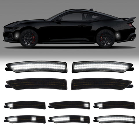 2024-2026 Ford Mustang S650 Smoke Lens White Dynamic Animation LED Side Markers