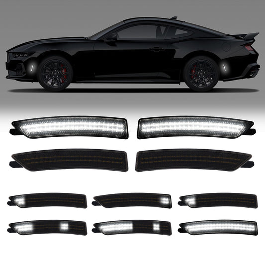2024-2026 Ford Mustang S650 Smoke Lens White Dynamic Animation LED Side Markers