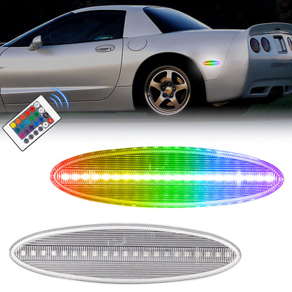 1997-2004 Corvette C5 Rear Bumper Clear Lens Remote RGB LED Side Markers
