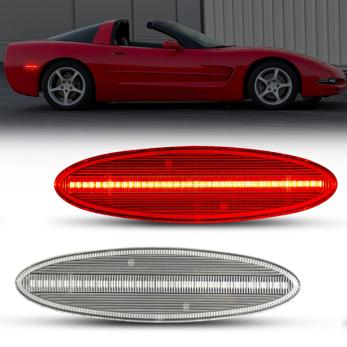 1997-2004 Corvette C5 Rear Bumper Clear Lens Red LED Side Markers