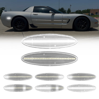 1997-2004 Corvette C5 Rear Bumper Clear Lens White Dynamic Animation LED Side Markers