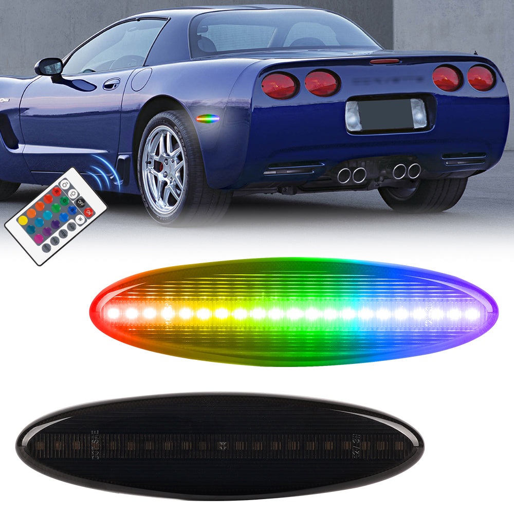 1997-2004 Corvette C5 Rear Bumper Smoke Lens Remote RGB LED Side Markers