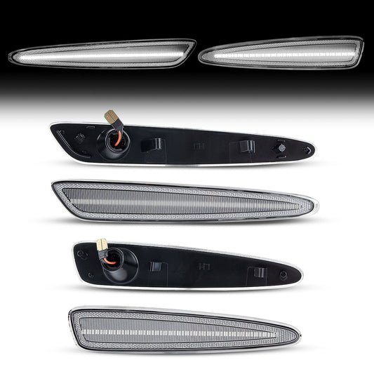 2005-2013 Corvette C6 Clear Lens White Dynamic Animation LED Side Markers Set