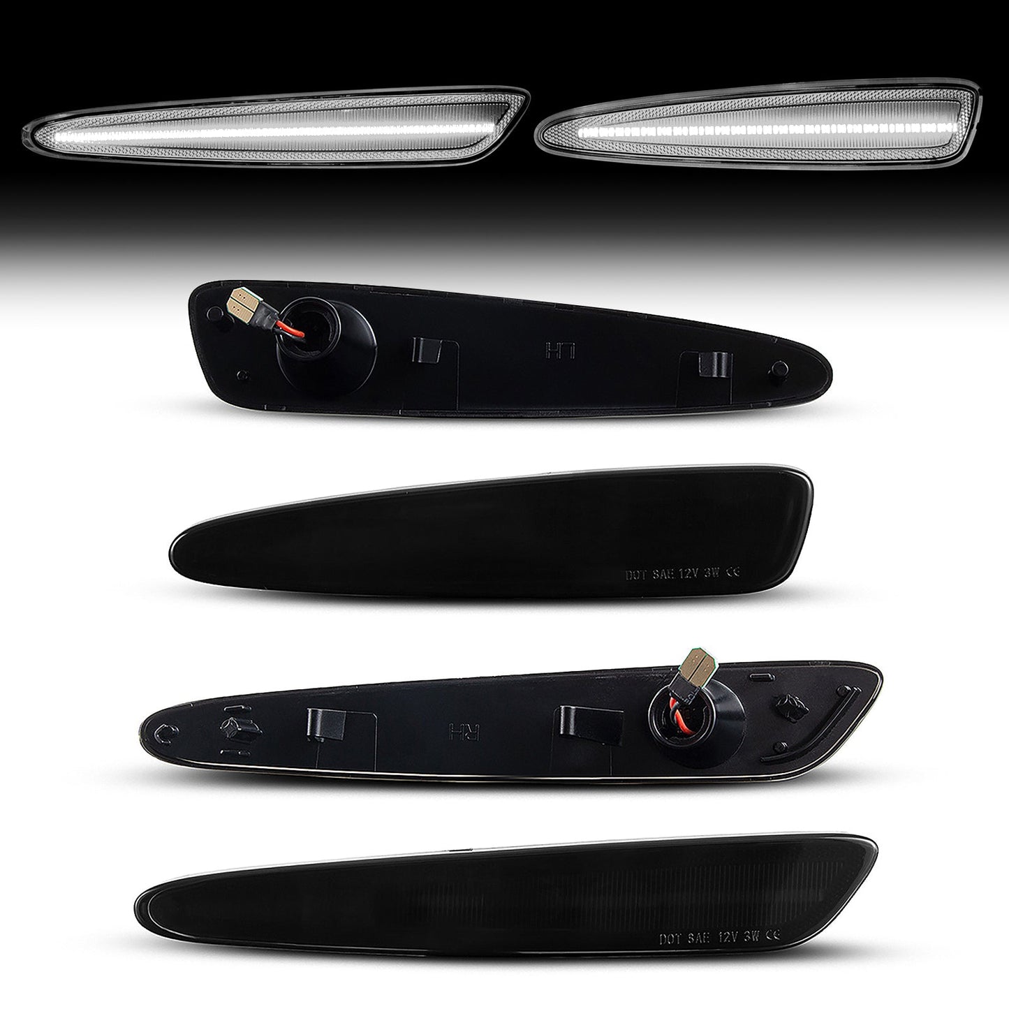 2005-2013 Corvette C6 Smoke Lens White Dynamic Animation LED Side Markers Set