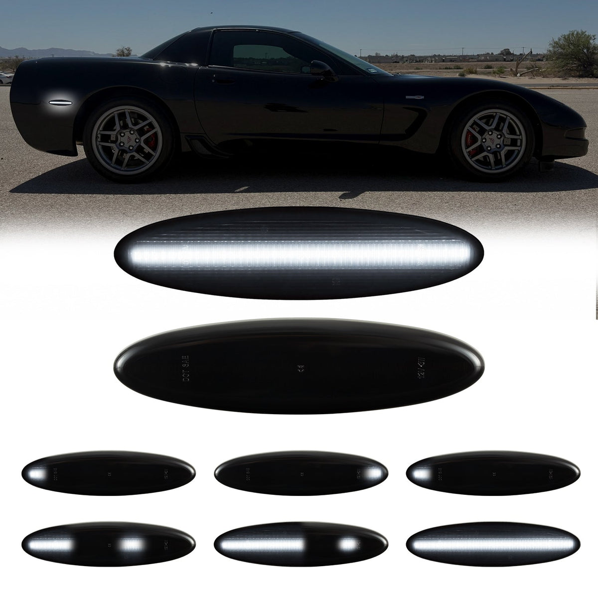 1997-2004 Corvette C5 Rear Bumper Smoke Lens White Dynamic Animation LED Side Markers